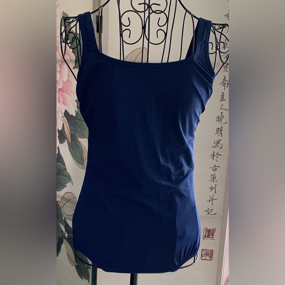 Lands’ End navy swimsuit tummy control